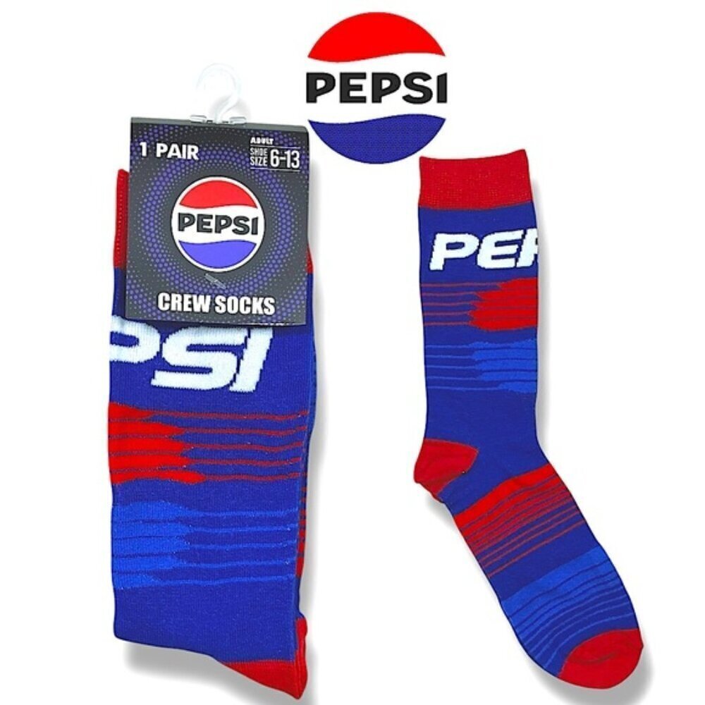 Pepsi Novelty Crew Socks Reinforced Toe Heel Red Blue Unisex Men Shoe SZ 6-13